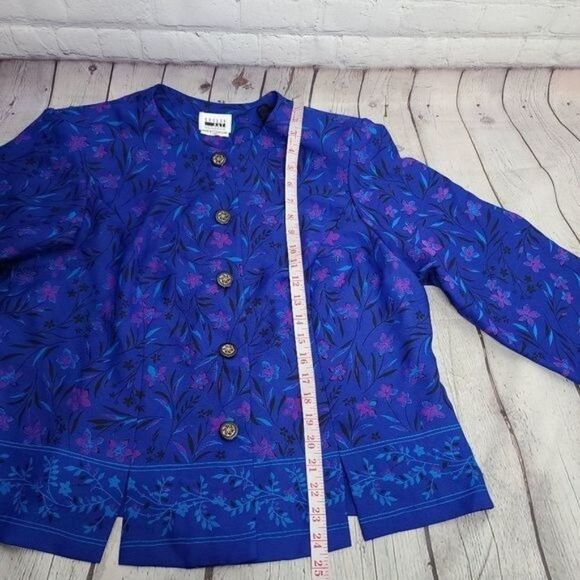 Vintage 90s Dark Botanical Cottagecore Purple Leslie Fay Blouson Jacket - Picture 6 of 13